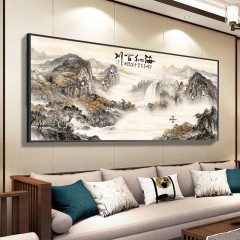客厅装饰画中国风沙发背景墙壁挂画海纳百川办公室山水墙画